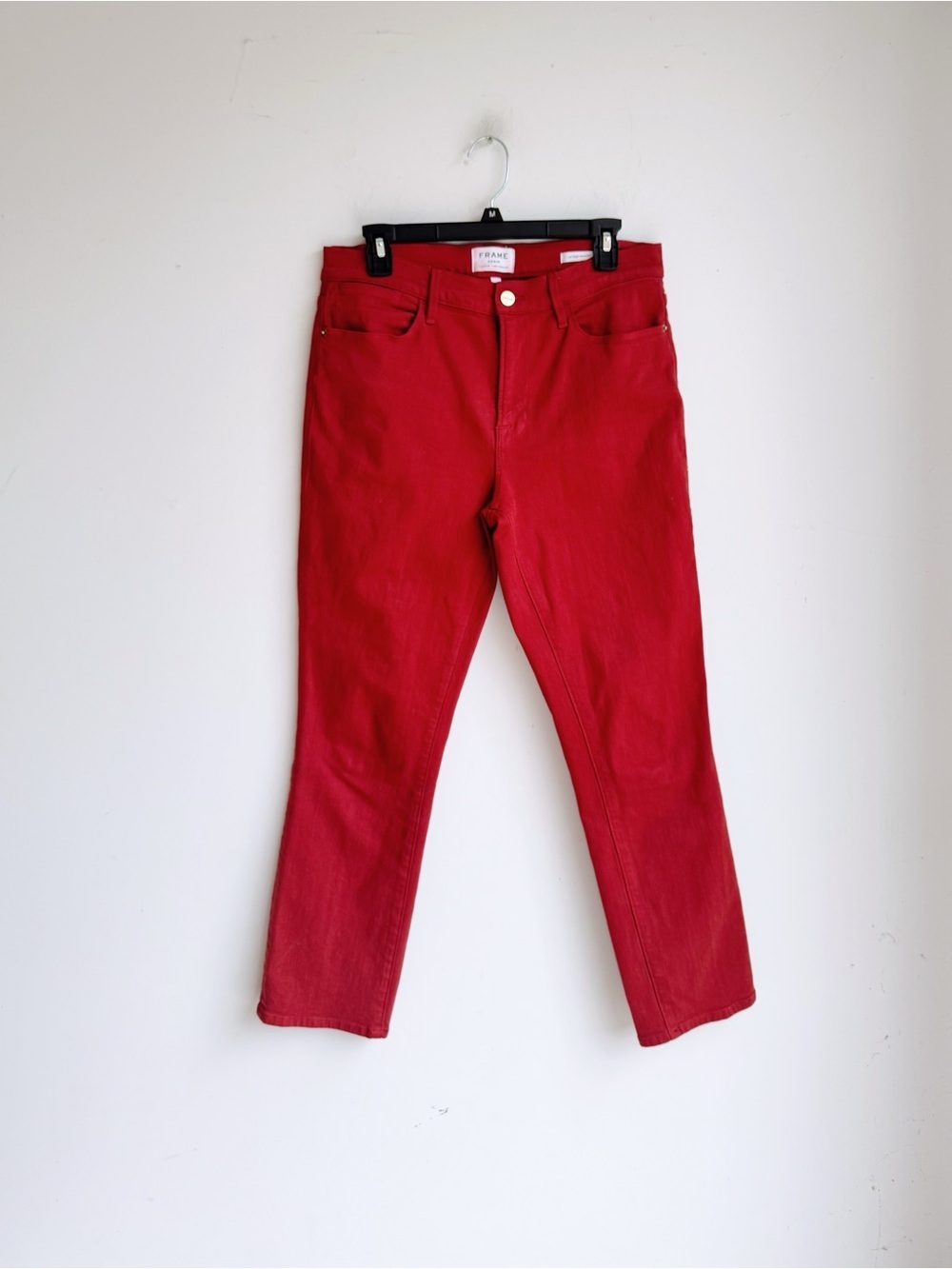 FRAME Le High Straight Red Cropped Jeans Size 30 High Rise Designer Denim - Picture 2 of 5